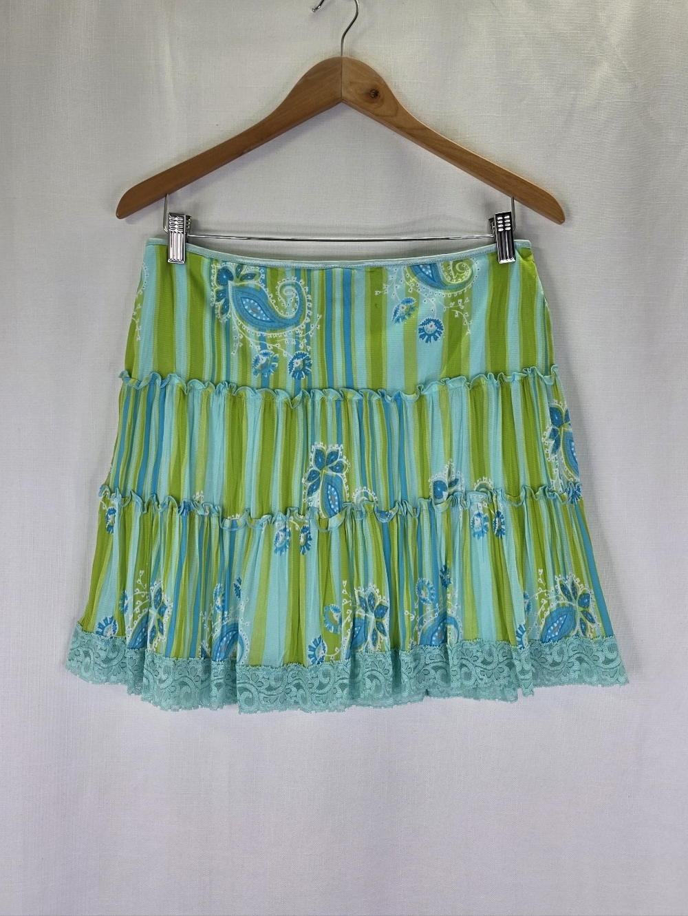 My Michelle 2000s Y2K Tiered Paisley Mini Fairy Mermaid Skirt Turqouise Size L - Picture 2 of 14